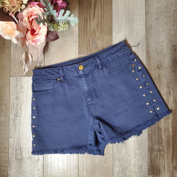 Michael Kors Pants - Michael Kors Studded Indigo Blue Raw Hem Women's Shorts Size 2 EUC